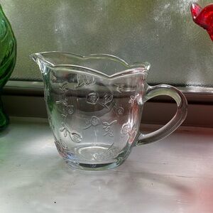 Anchor Hocking Clear Savannah Glass Creamer with Floral Pattern Vintage